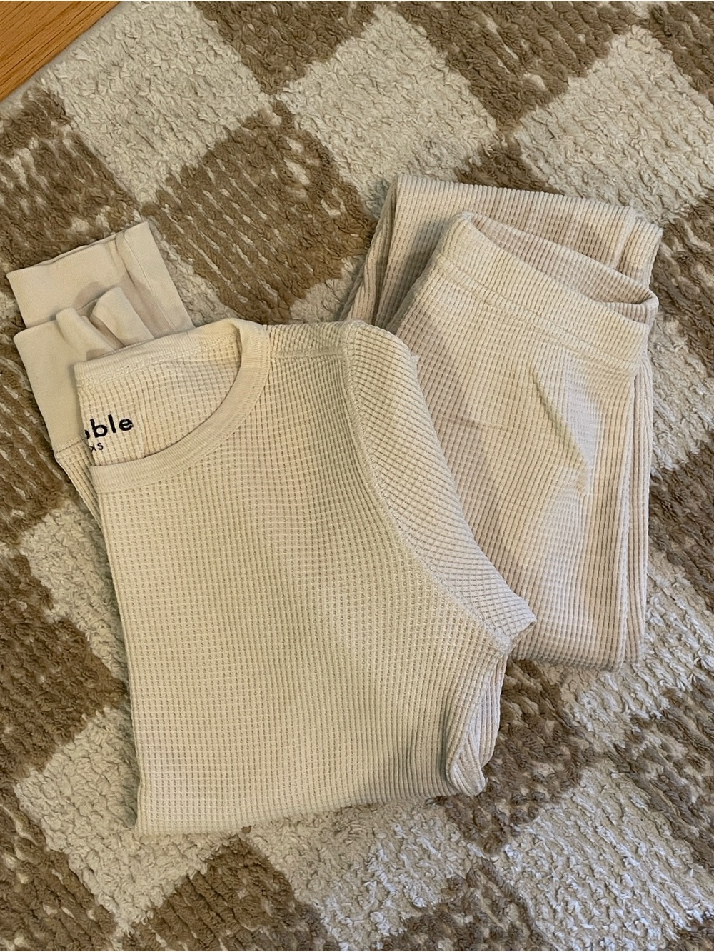 Noble Women's Waffle Set Top and Bottom - Cream (XS) read description